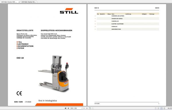 Still Pallet Stacker EXD 18 EXD 18K EXD 18L EXD 18L Li Ion Spare Parts List DE 1