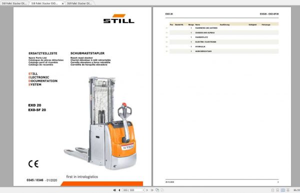Still Pallet Stacker EXD20 EXD SF20 0260 0261 Spare Parts List DE 1