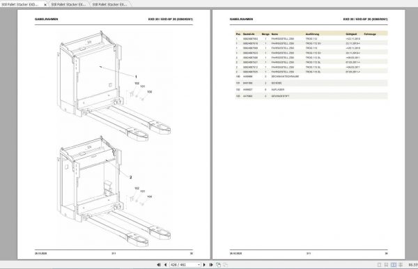 Still Pallet Stacker EXD20 EXD SF20 0260 0261 Spare Parts List DE 2