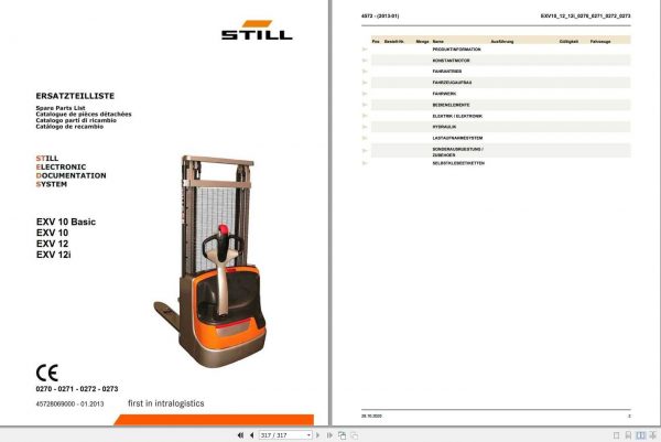 Still Pallet Stacker EXV 10 10Basic 12 12i 0270 0273 Spare Parts List DE 1
