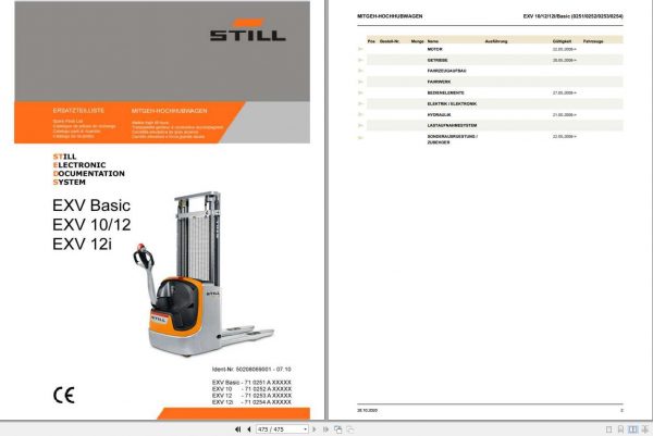 Still Pallet Stacker EXV Basic 10 12 12i 0251 0254 Spare Parts List DE 1