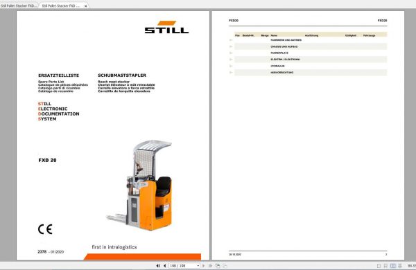 Still Pallet Stacker FXD 20 1539 2378 Spare Parts List DE 1