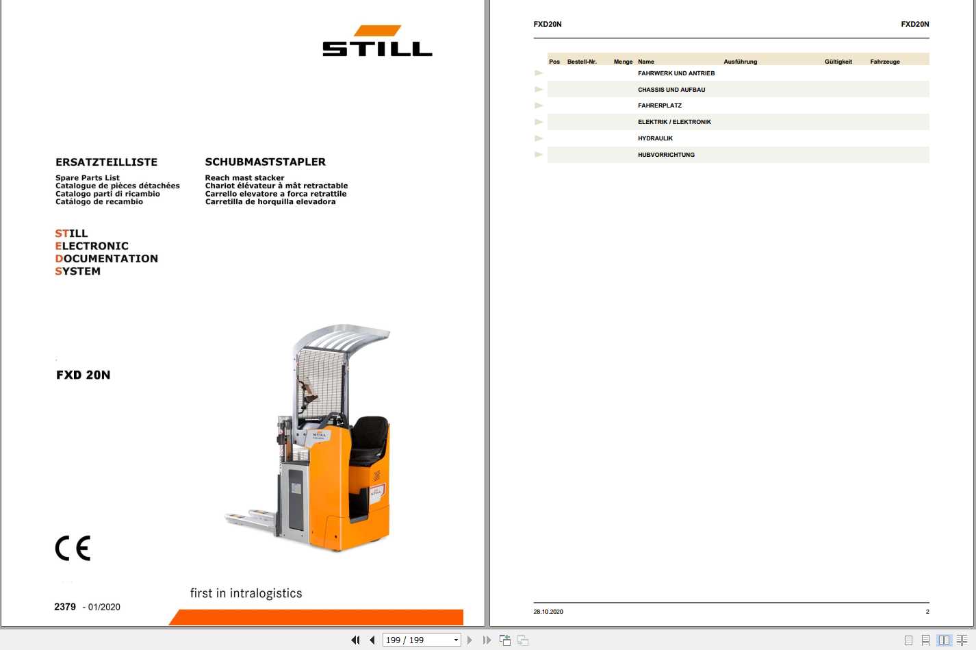 Still Pallet Stacker FXD 20N Spare Parts List DE 1