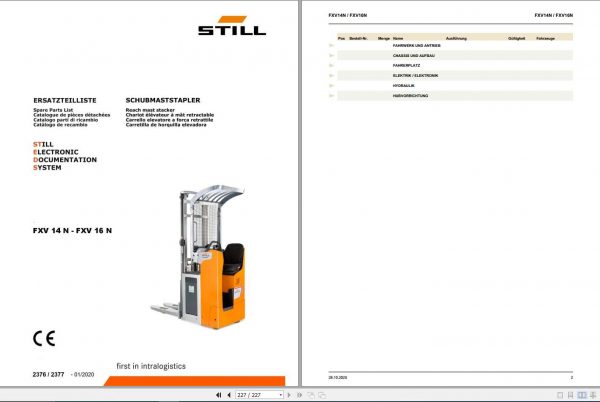 Still Pallet Stacker FXV 14N 16N 1537 2377 Spare Parts List DE 1