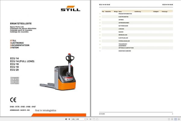 Still Pallet Truck ECU 14 16 18 20 0164 0176 Workshop Manual DE 1
