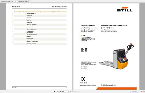 Still Pallet Truck ECU25 ECU30 0168 0169 Spare Parts List DE 1