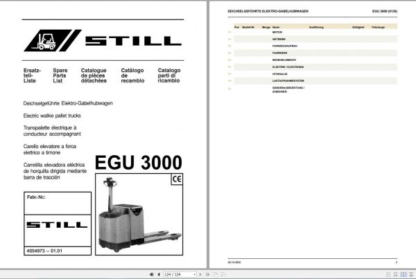 Still Pallet Truck EGU 3000 0130 Spare Parts List DE 1