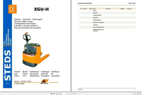 Still Pallet Truck EGU H 0201 Spare Parts List DE 1