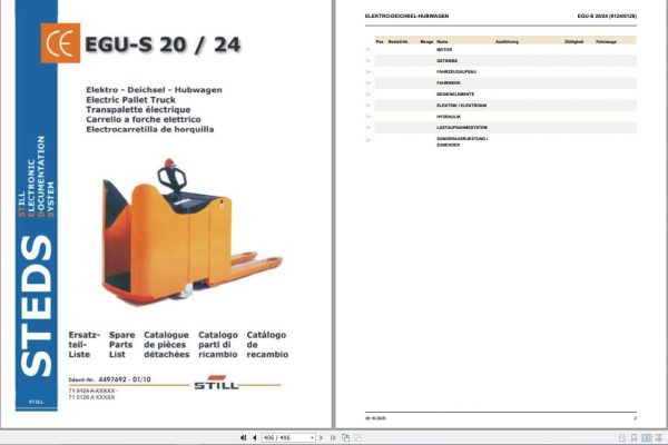 Still Pallet Truck EGU S20 EGU S24 0124 0126 Spare Parts List DE 1