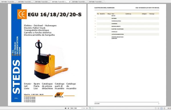 Still Pallet Truck EGU14 EGU16 EGU18 EGU20 EGU20S Spare Parts List DE 1