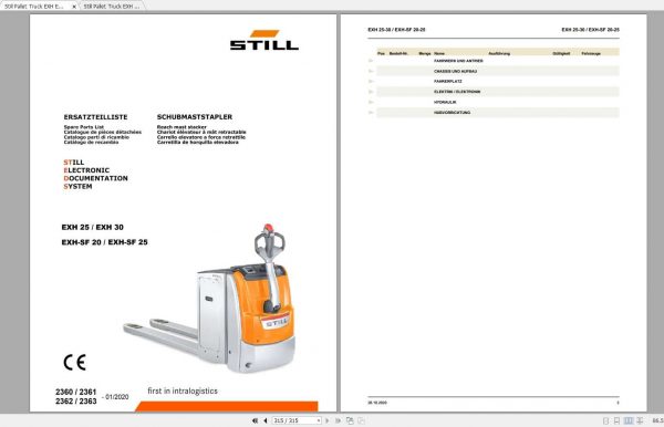 Still Pallet Truck EXH 25 30 EXH SF 20 25 Spare Parts List DE 1