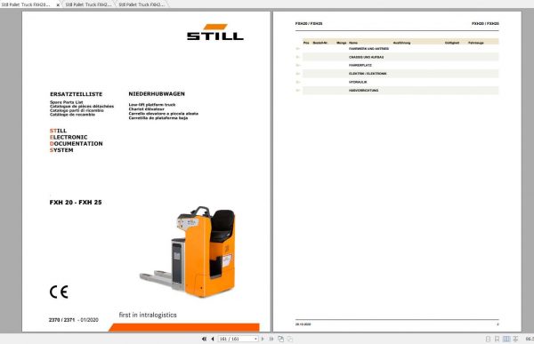 Still Pallet Truck FXH20 FXH25 FXH20N FXH25N Spare Parts List DE 1