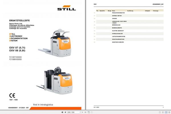 Still Pallet Truck OXV 07 07t OXV 08 08t Spare Parts List DE 1