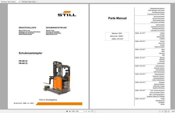 Still Reach Mast Stacker FM 4W 20 25 Spare Parts List DE 1