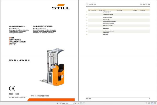 Still Reach Mast Stacker FXV 14N 16N 1537 2377 Workshop Manual DE 1