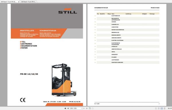 Still Reach Truck FM SE 14 16 20 Spare Parts List DE 1