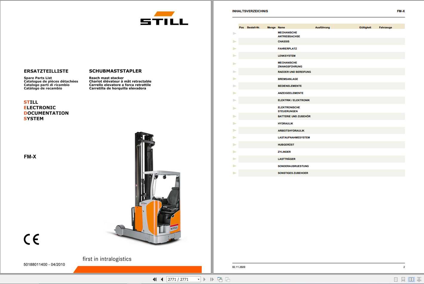 Still Reach Truck FM X Spare Parts List DE 50188011400 1