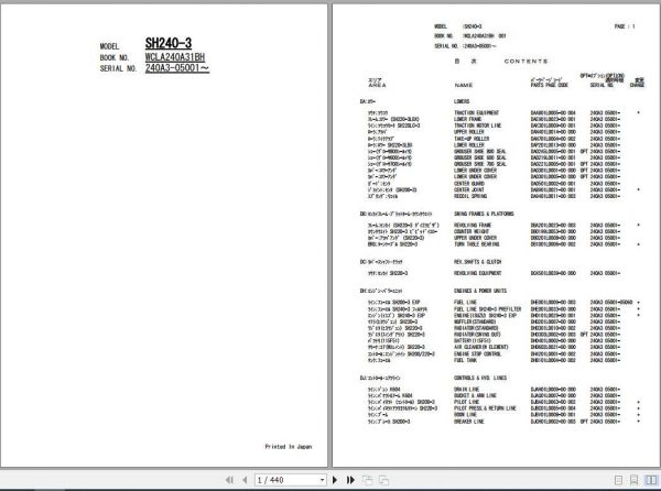 Sumitomo Hydraulic Excavator SH240 3 Parts Manual 3