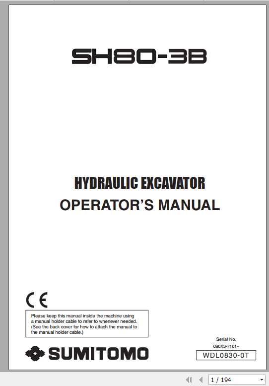 Sumitomo Hydraulic Excavator SH80 3B Parts Operators Shop Manual 1