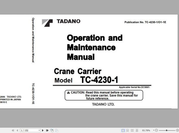 Tadano Carrier Crane TC 4230 1 Serial DC0061 Operation Maintenance Manual 1