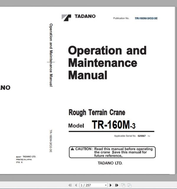 Tadano Rough Terrain Crane TR 160M 3 Serial 525567 Operation Maintenance Manual 1