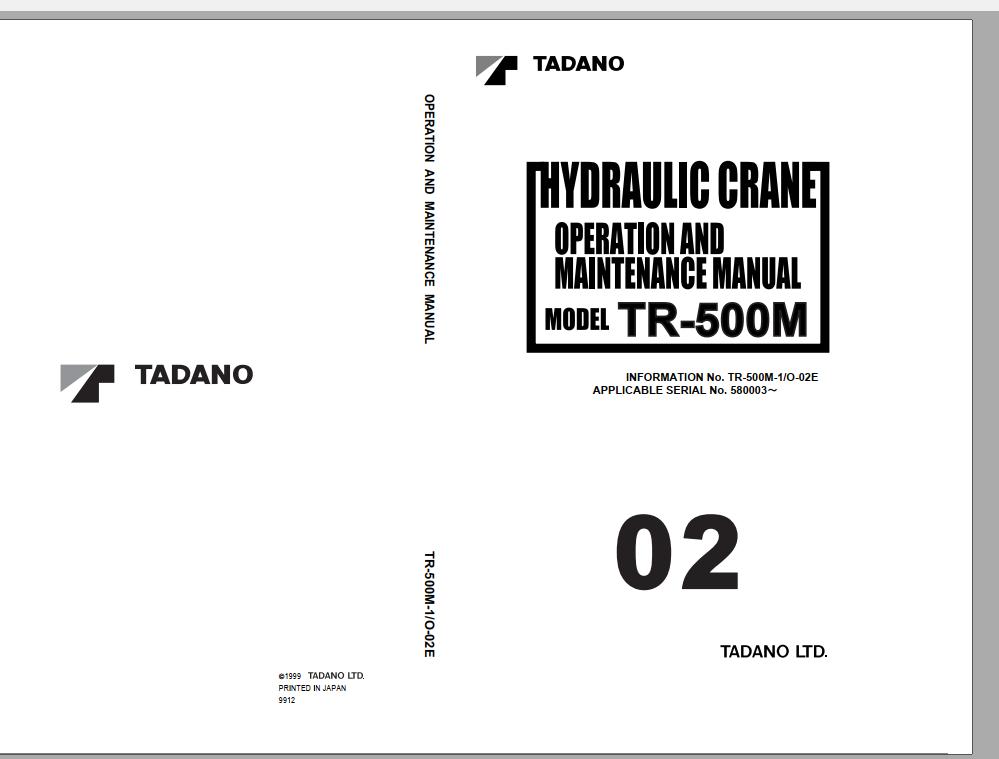 Tadano Rough Terrain Crane TR 500M 1 Serial 580003 Operation Maintenance Manual 1