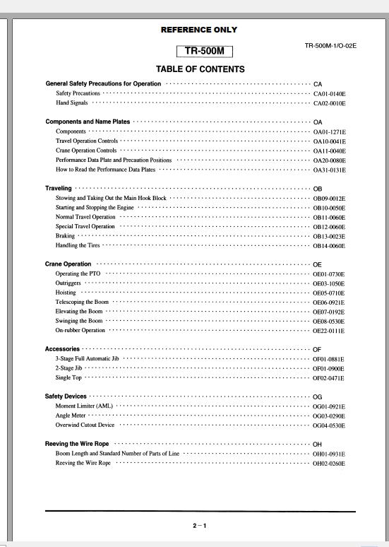Tadano Rough Terrain Crane TR 500M 1 Serial 580003 Operation Maintenance Manual 2