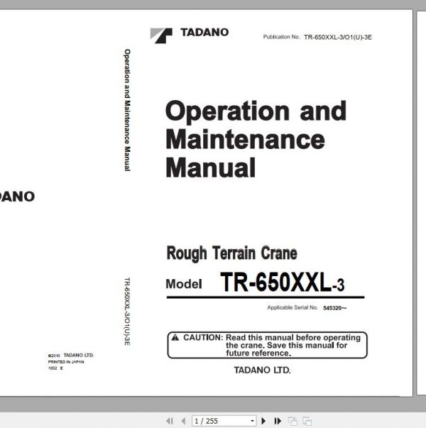 Tadano Rough Terrain Crane TR 650XXL 3 Serial 545320 Operation Maintenance Manual 1