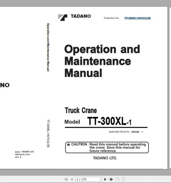 Tadano Truck Crane TT 300XL 1 Serial 291030 Operation Maintenance Manual 1