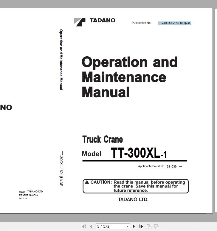 Tadano Truck Crane TT 300XL 1 Serial 291030 Operation Maintenance Manual 1