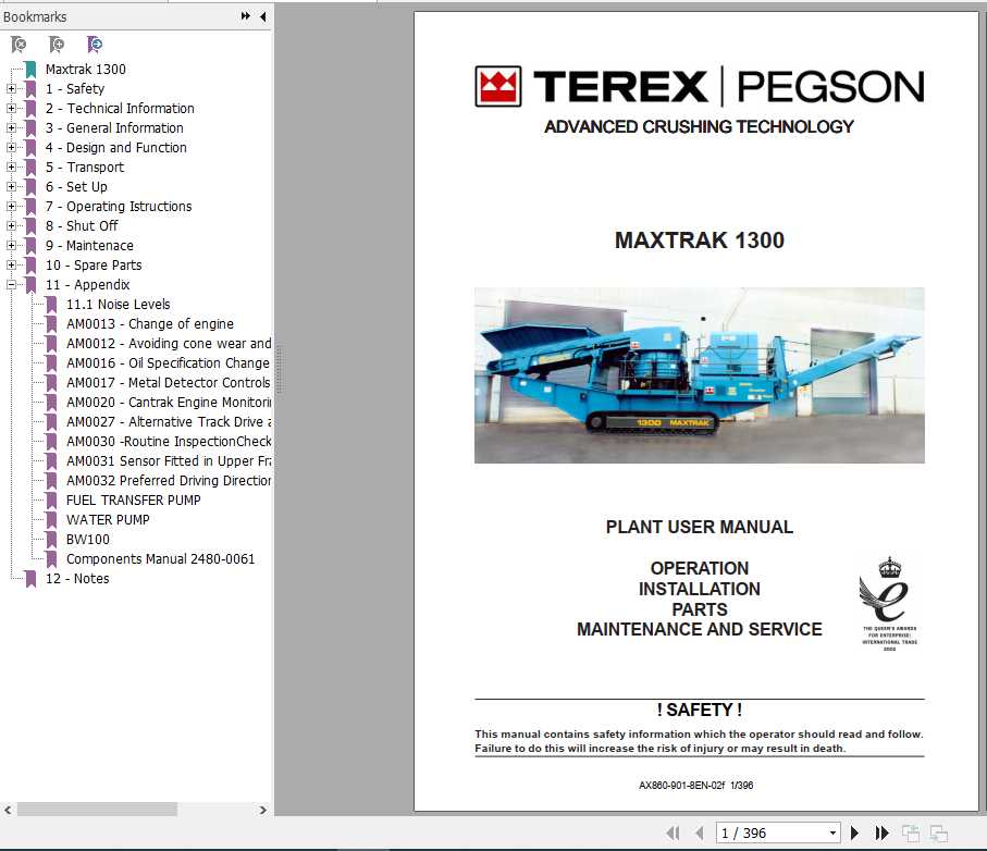 Terex Finlay Crusher Maxtrak 1300 Plant User Manual 1