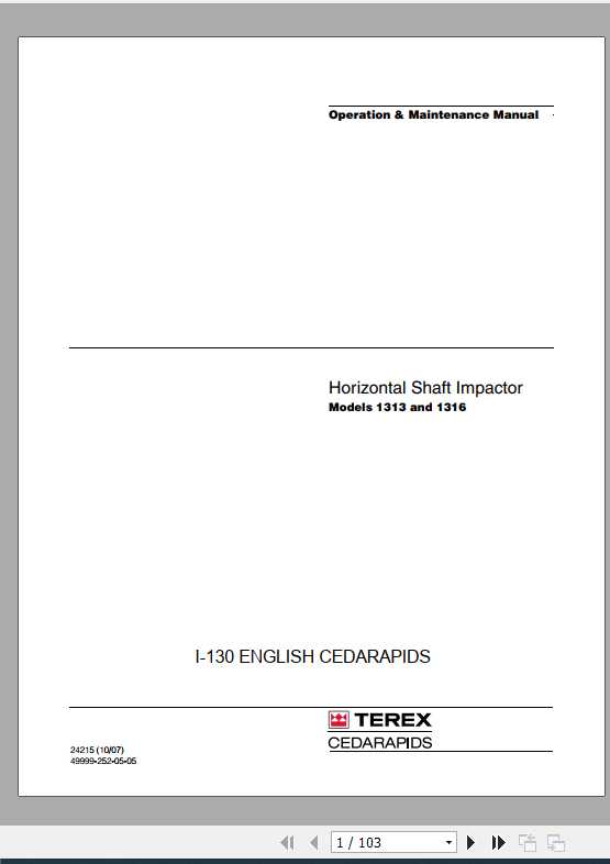 Terex Finlay Horizontal Shaft Impactor 1313 1316 Operation Maintenance Manual 1