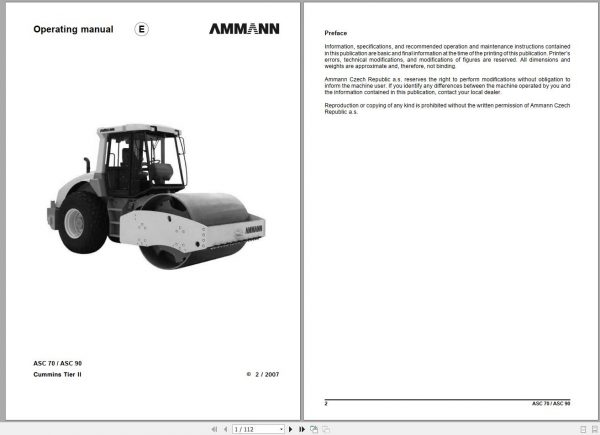 Ammann Roller ASC70 ASC90 Cummins Tier II 02.2007 Operation Manual 1