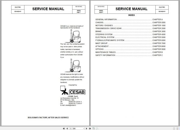 BT Electric Forklift C3E100R C3E130R C3E150R Service Parts Manual 1