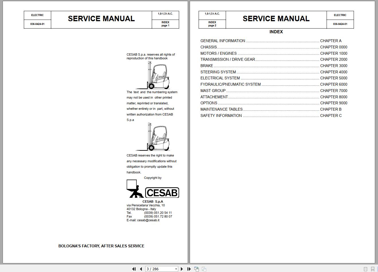 BT Electric Forklift C3E100R C3E130R C3E150R Service Parts Manual 1