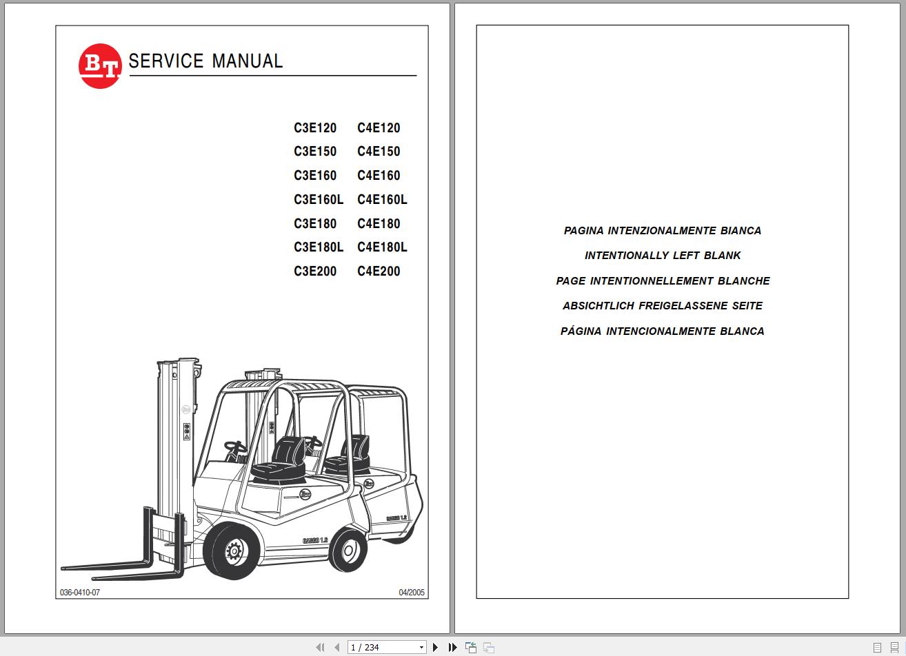 BT Electric Forklift C3E120 200 C4E120 200 Service Manual Diagrams 1