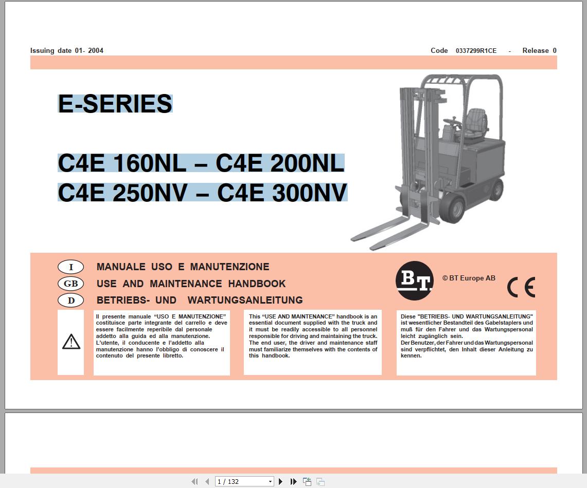 BT Electric Forklift C4E160 200NL C4E250 300NV Service Operator Manual Diagrams 3