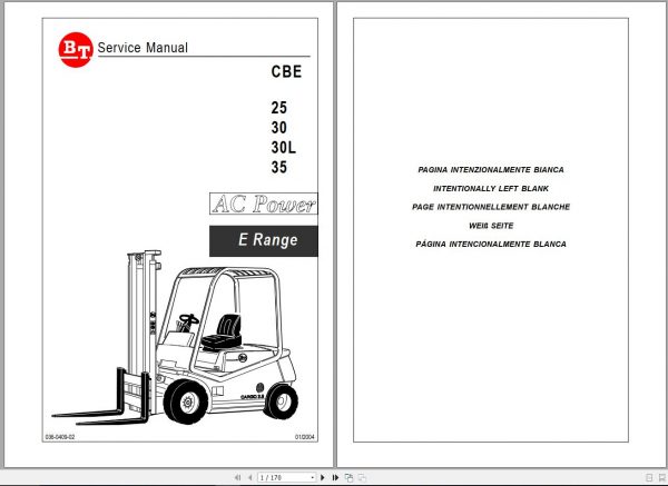 BT Electric Forklift C4E250 350V C4E300VVL Service Operators Manual Diagrams 1