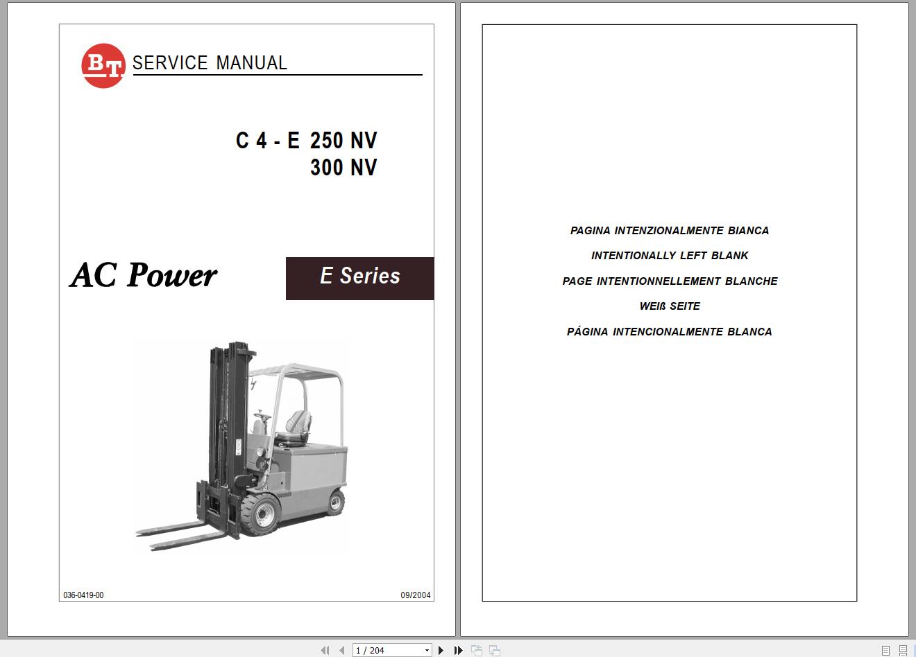 BT Electric Forklift C4E250NV C4E300NV Service Manual Diagrams 1