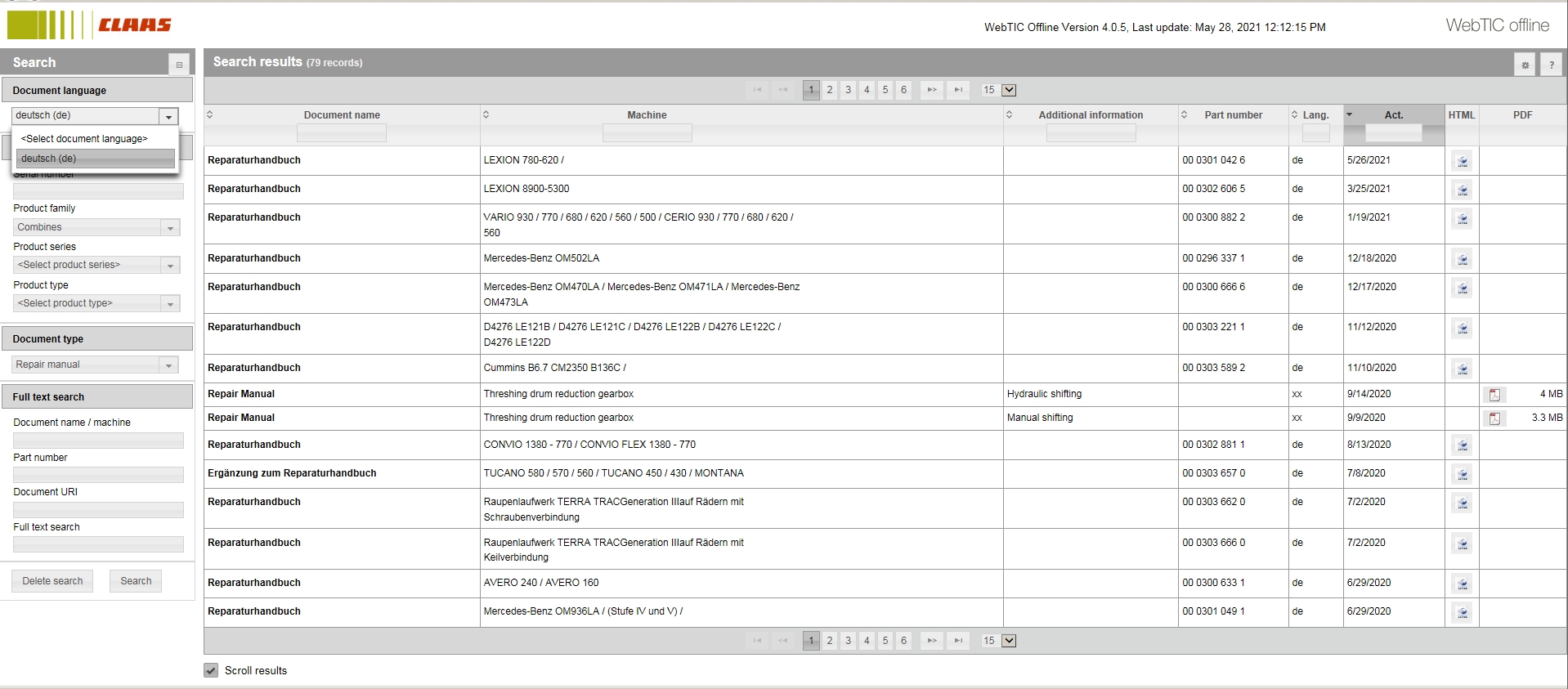 CLAAS WebTIC Offline 4.0.5 06.2021 Operator Manual Repair Manual and Service Documentation DE DVD 1 1