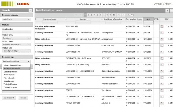 CLAAS WebTIC Offline 4.0.5 06.2021 Operator Manual Repair Manual and Service Documentation EN DVD 2