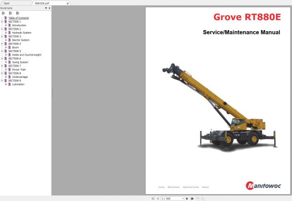 GROVE Mobile Crane RT880E 234567 Shop Manual 1