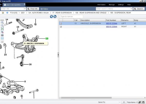General Motors GMNA EPC 05.2021 Chrysler FCA EPC5 05.2021 07 Part Number Select