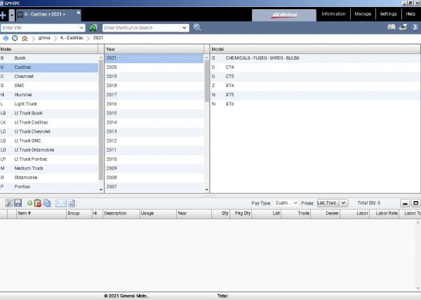 General Motors GMNA EPC 05.2021 Chrysler FCA EPC5 05.2021 7 GMNA Car Select