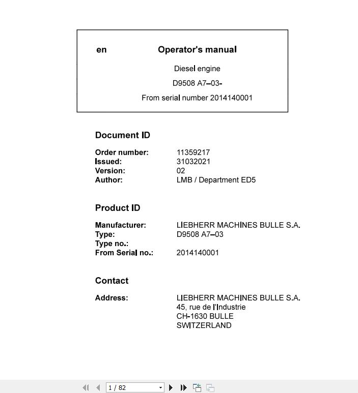 Liebher Diesel Engine D9508 A7 03 Operators Manual 31 03 2021 1