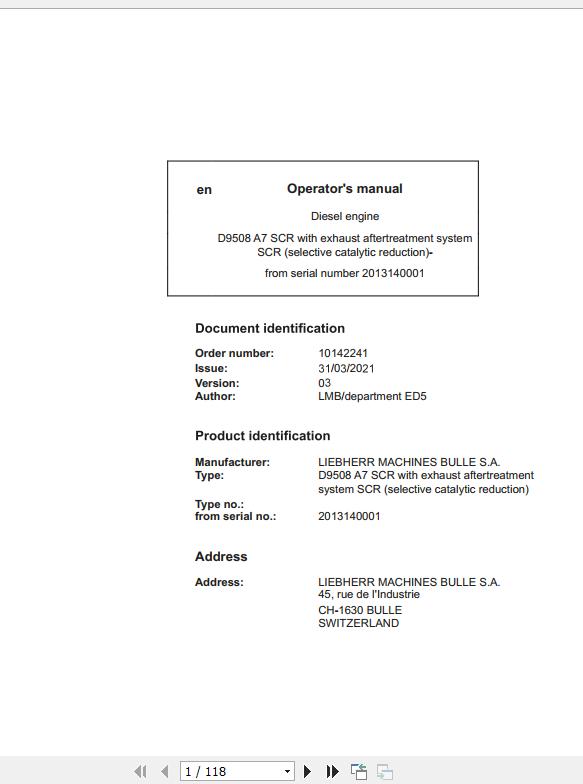 Liebher Diesel Engine D9508 A7 SCR Operators Manual 31 03 2021 1