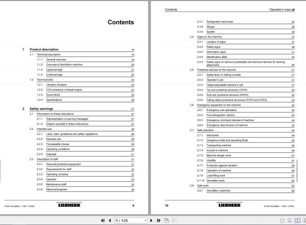 Liebherr Hydraulic Crawler Excavator R940 1861 51092 Operators Manual 2