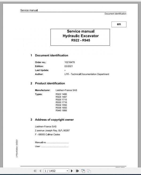 Liebherr Hydraulic Excavator R922 R934 1486 1866 Service Manual 03 2021 1