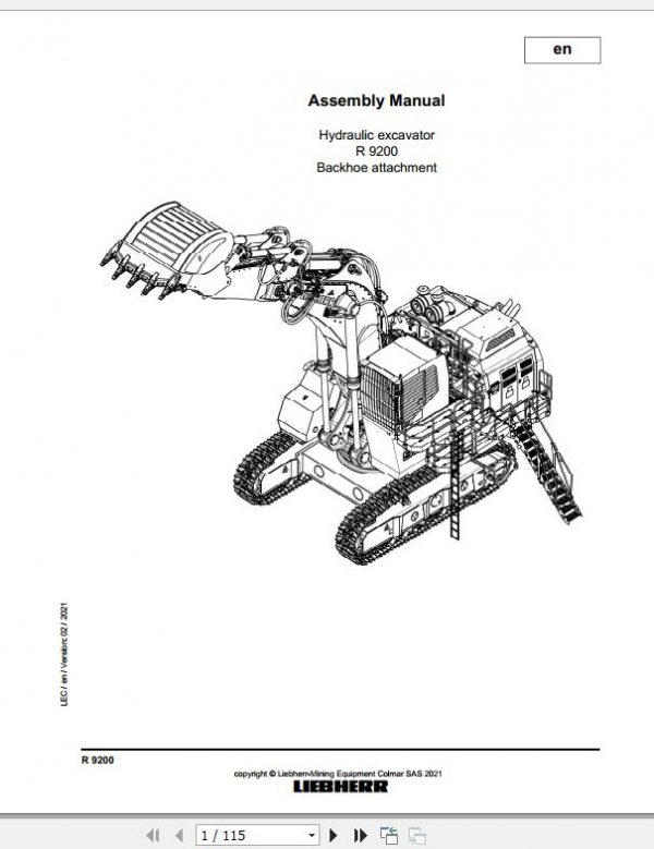 Liebherr Mining Crawler Excavator R9200 Backhoe Assembly Manual 02 2021 1