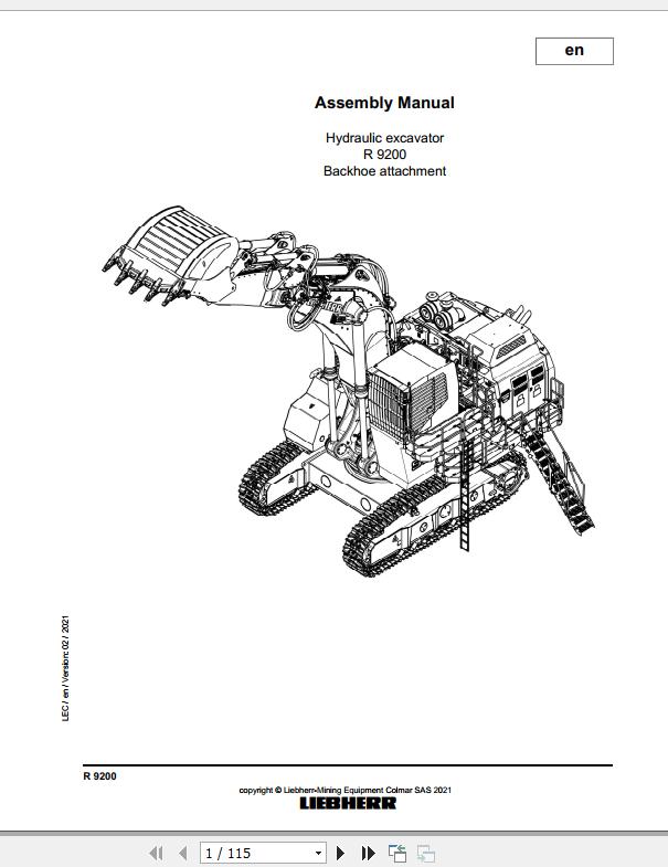 Liebherr Mining Crawler Excavator R9200 Backhoe Assembly Manual 02 2021 1